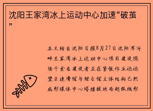 沈阳王家湾冰上运动中心加速“破茧” 沈阳王家湾冰上运动中心加速“破茧”